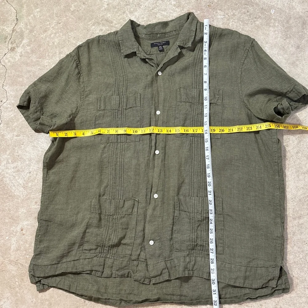 Banana Republic Linen Resort Shirt Casual Button Down Men’s XXL Olive Green